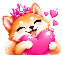 Malibu Inu hugging a pink heart
