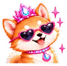 Malibu Inu in heart-shaped sunglasses